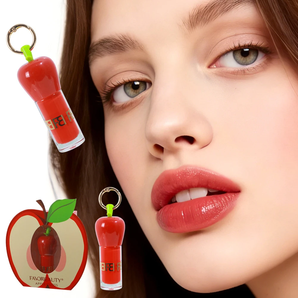 Roter Apfelförmiger Lipgloss mit Abnehmbarem Schlüsselring-Spiegel Wasserfester Glanz Nicht-Klebender Feuchtigkeitsspendender Täglicher Lippenfarbe Kosmetikprodukt