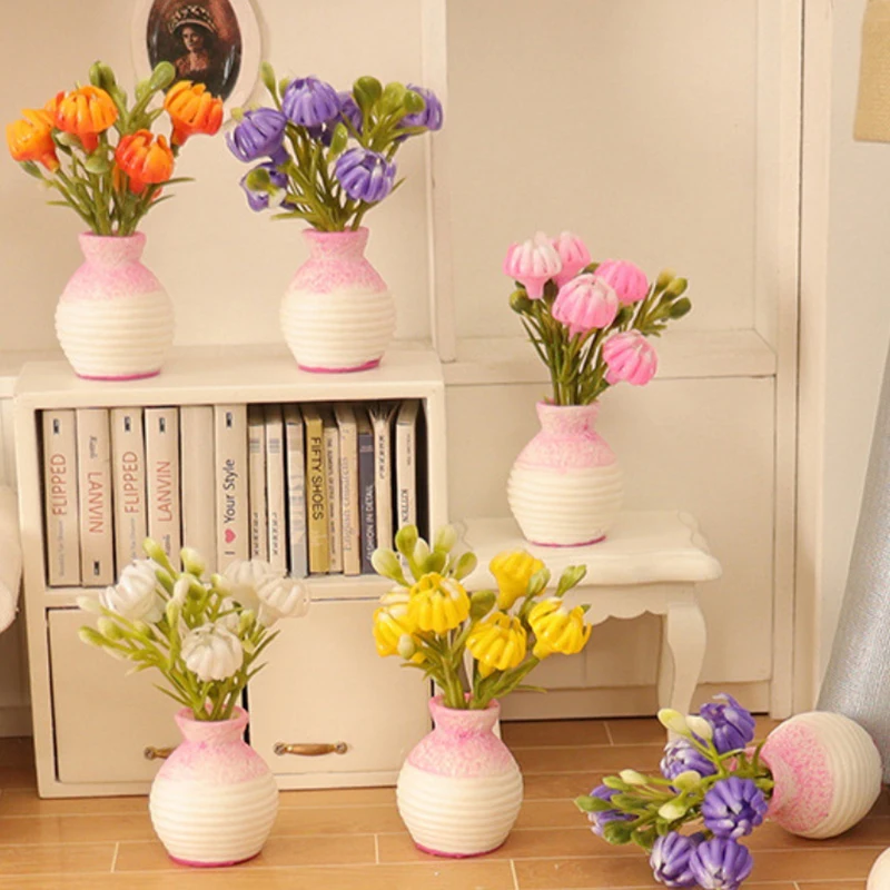 1 قطعة دمية مصغرة النباتات الزهرية الملونة بوعاء 1:12 محاكاة بلاستيكية صغيرة في الهواء الطلق بيت الدمية نموذج DIY بها بنفسك الملحقات