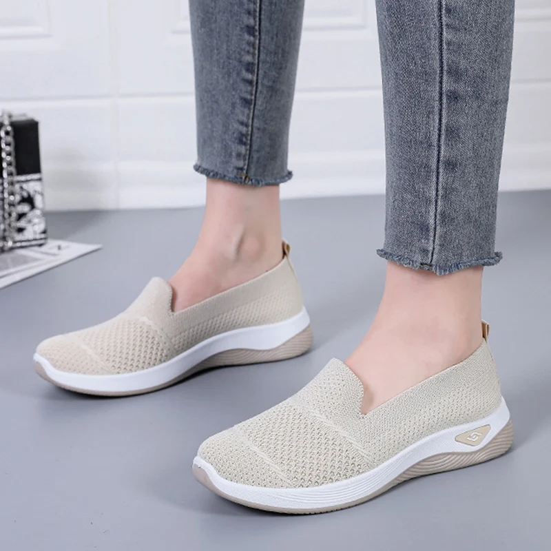 2026 Atmungsaktive Keilabsatz-Loafer für Damen, Frühling/Sommer, Slip-On, gestrickte Sportschuhe, rutschfeste, weiche Sohle, Walkingschuhe für Damen – Detail 14