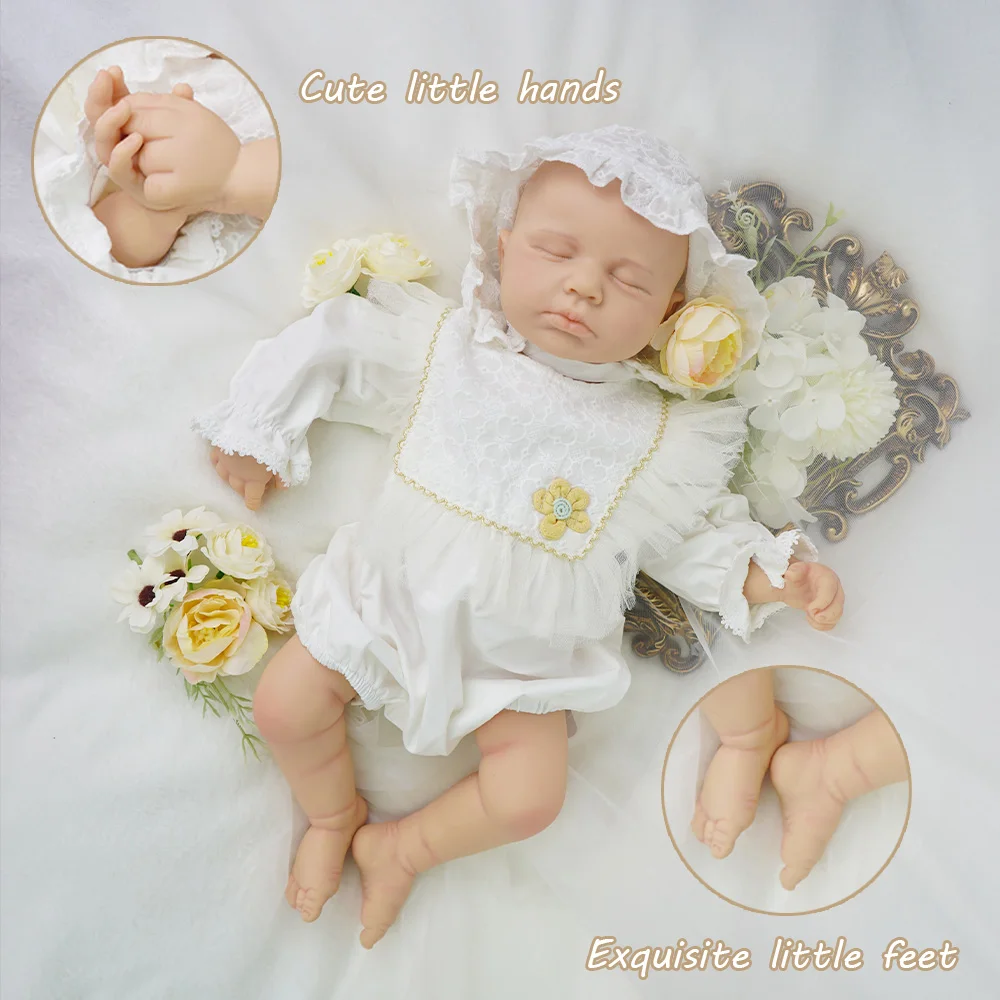 

Baby Skin Touch 18.9-inch Super Simulated Silicone Rebirth Doll 3.1kg Baby Skin Touch Healing Series Closed Eye Sleeping Style