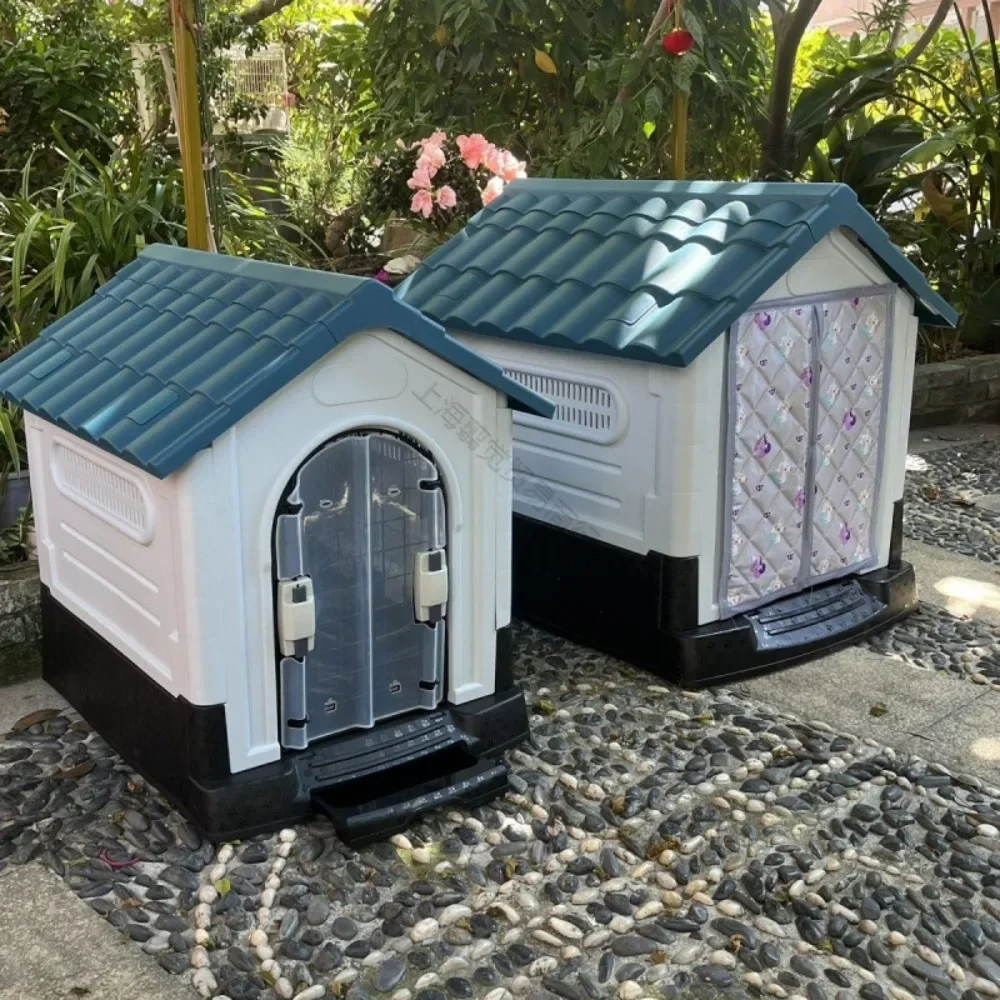 Outdoor kennel is warm, rainproof and waterproof in winter. The dog house with toilet is detachable and washable.