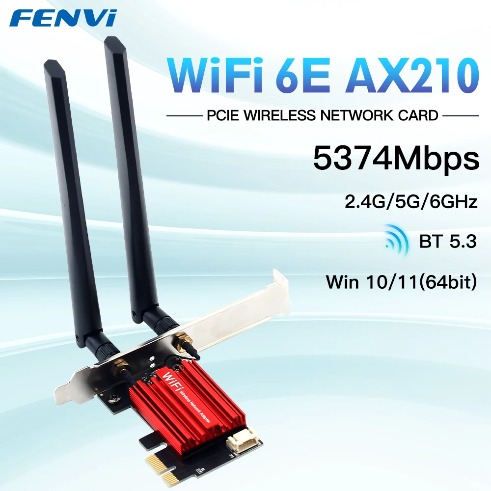 Fenvi-ワイヤレストライバンドアダプター、wifi 6e、ax210、pci-e、2.4g、5g、6ghz、bt 5.3、802.11ax、pc用ネットワークWI-fiカードと互換性あり、win 10、11