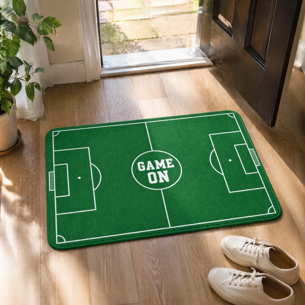 Multi Size Crystal Velvet Doormat Green Boundary Line Outline Print Anti Slip Absorbent Indoor Entryway Floor Rug