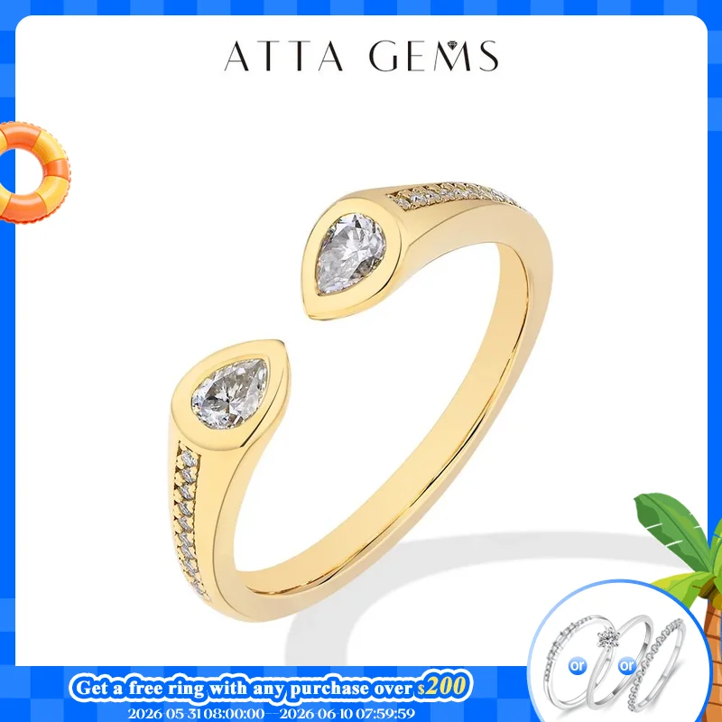 

ATTAGEMS 0.67CT Pear Cut Moissanite Wedding Ring D VVS1 Color S925 Sterling Silver Solid 14K 18K Gold Adjustable Rings For Women