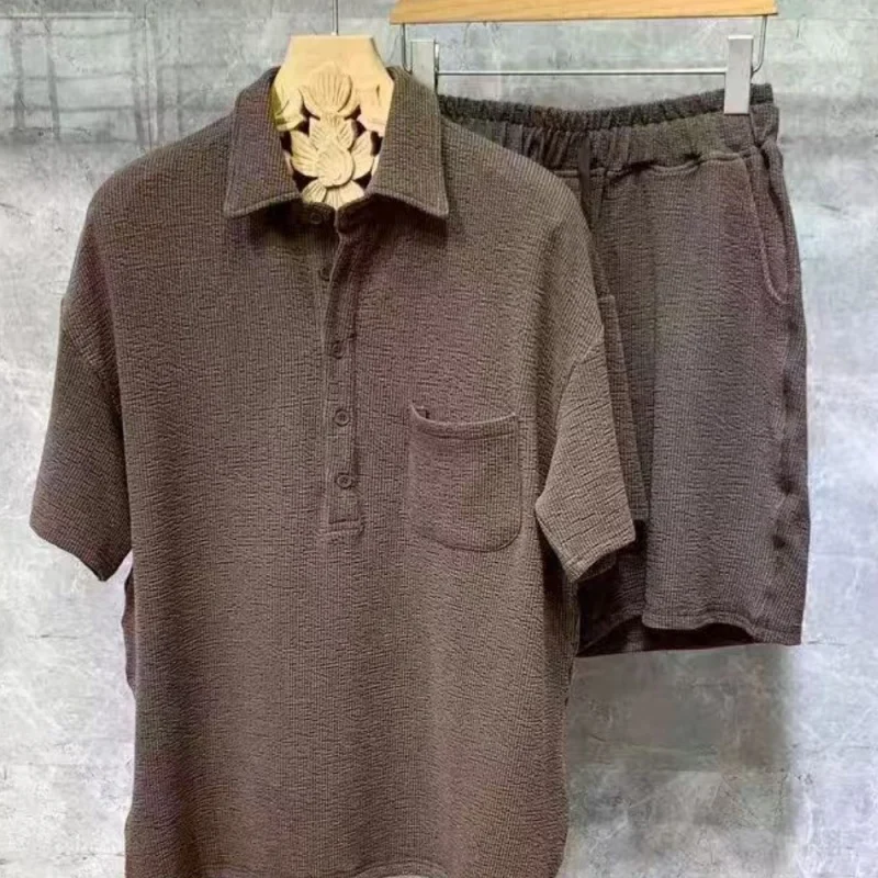 

2026 New Summer Men Korean Style Two Piece Set, Thin Short Sleeve T-Shirt And Casual Shorts Sports Leisure Outfit