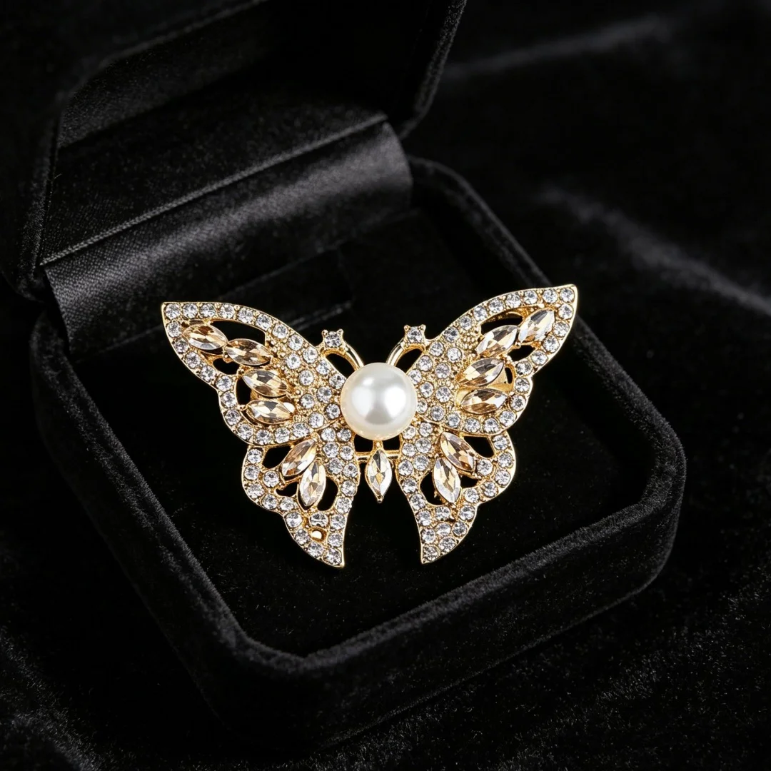 Rhinestone Inlaid Brooch Sweet Alloy Brooch Faux Pearl Brooch Sturdy Elegant Clothing Pin For Relatives Blazers Friends