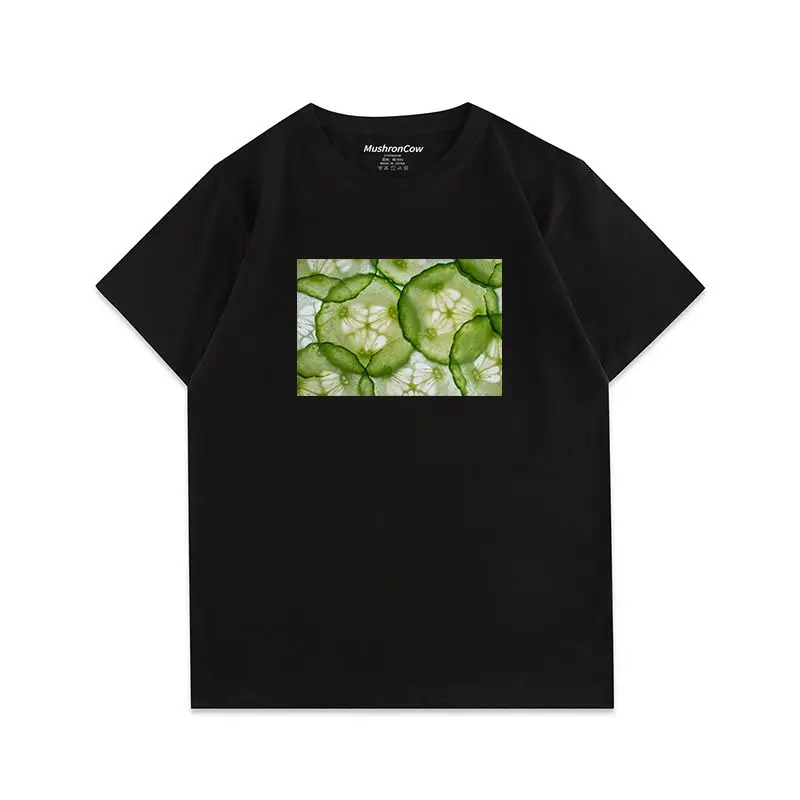 تي شيرت American High Street Cucumber مطبوع فضفاض ومريح للترفيه بأكمام قصيرة مع الرجال والنساء