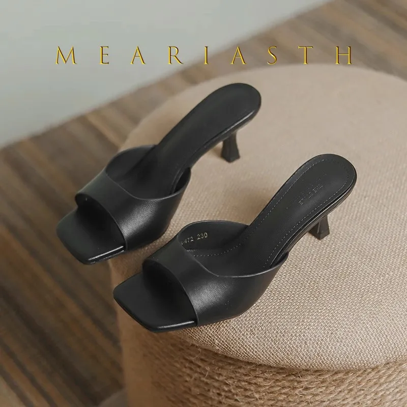 2025 new Summer Square Head open toe High Heel Women's Slippers pu Leather Prom Shoes Series Fine Heel Sandals Ladies Slippers image 5