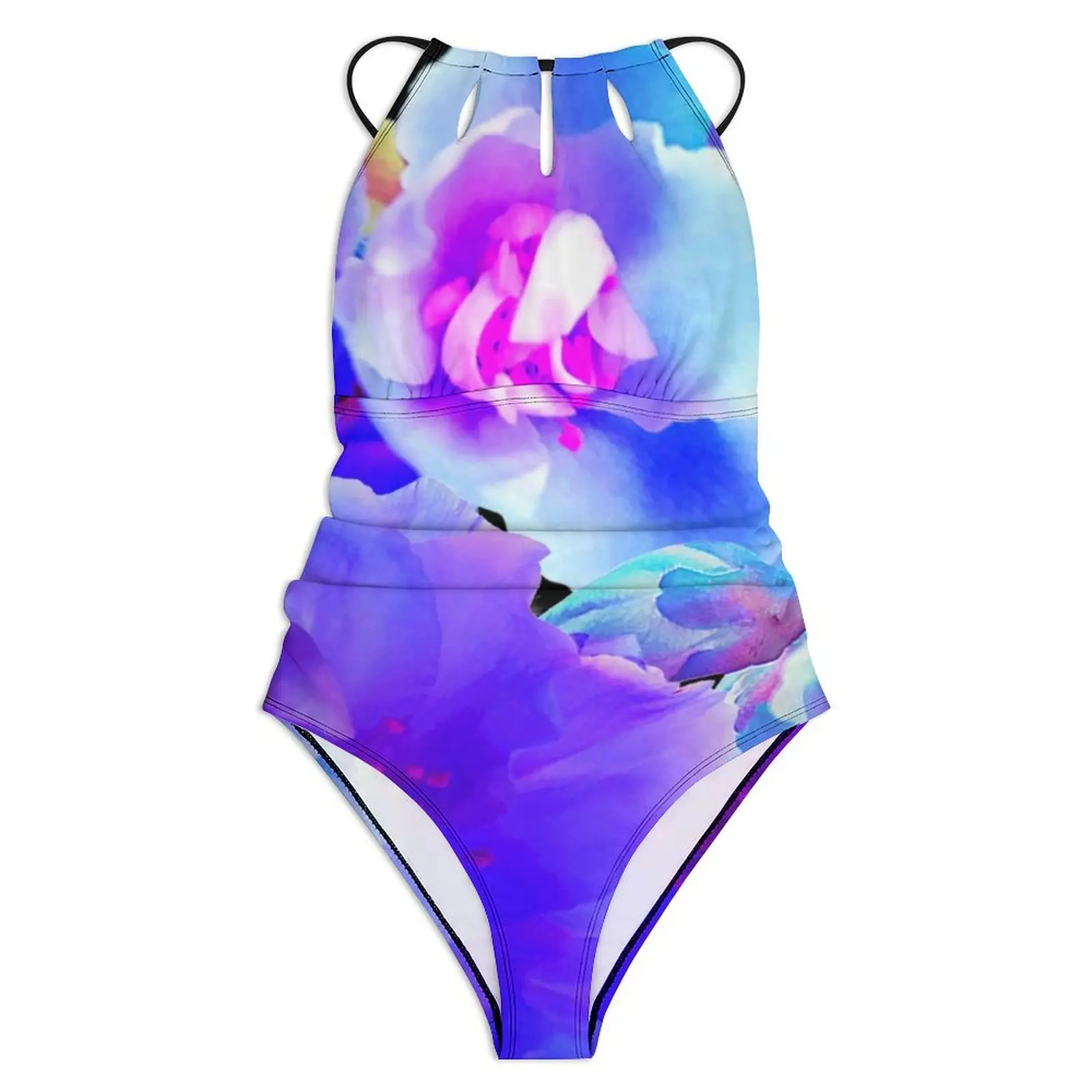 Beautiful Floral Swimsuit Blossom Bloom Swimwear One-Piece Vacation Bath Swimsuits Halter Bathing Suit Push Up Sexy Beach Wear