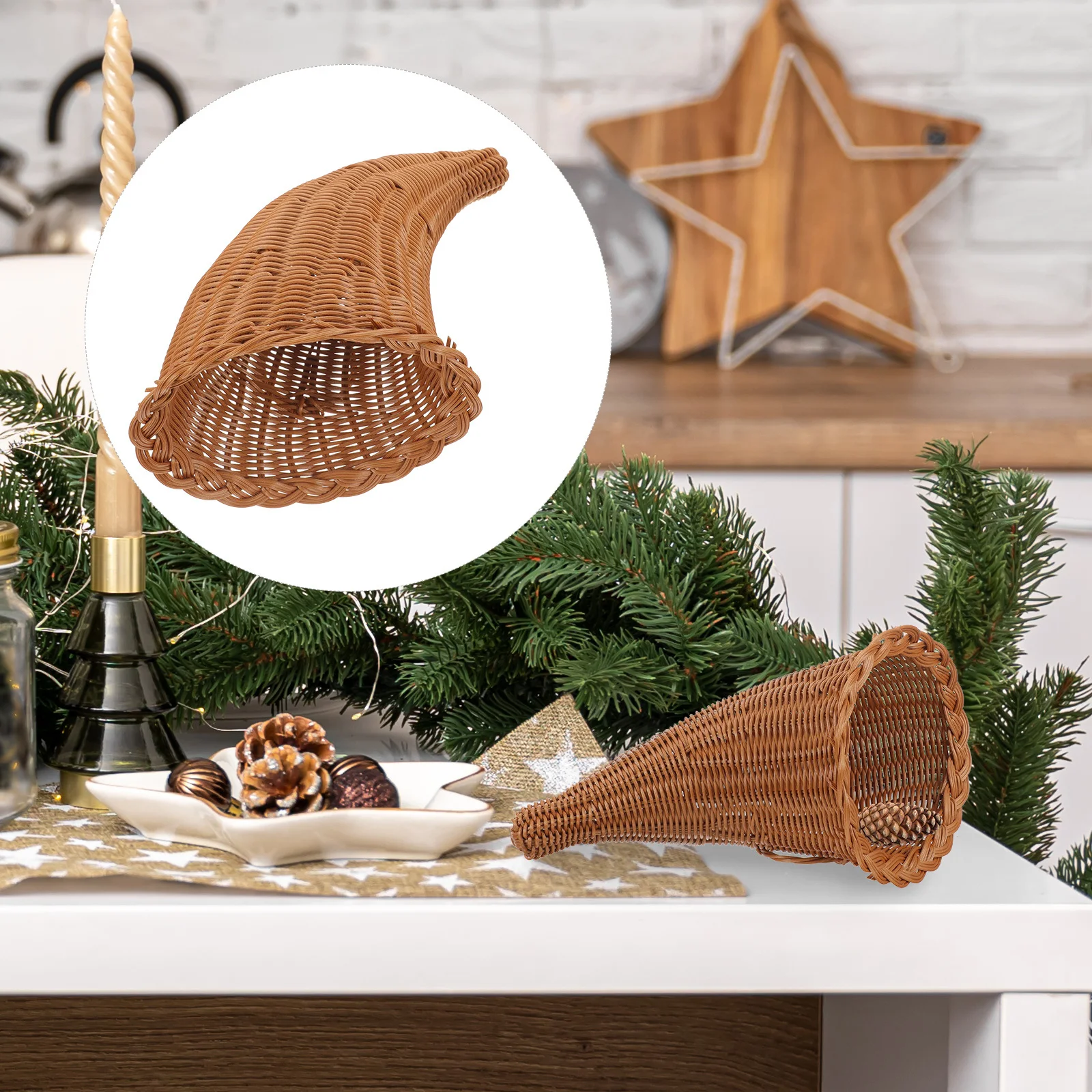 

Small Cornucopia Basket Woven Storage Basket for Bread Fruit Snacks Dessert Serving Table Centerpiece Food Holder