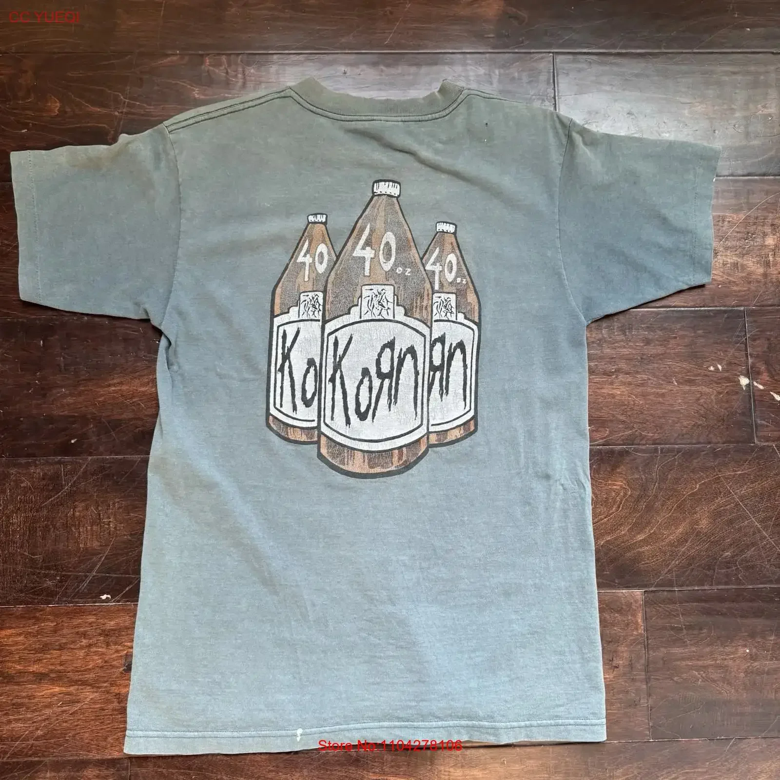 Camiseta Korn Band 1995 Vintage para Hombre, Verde, Hecho en EE. UU., Mercancía, Botellas de 40 oz, Estilo Vintage Lavado, Transpirable, Moda Urbana, Casual