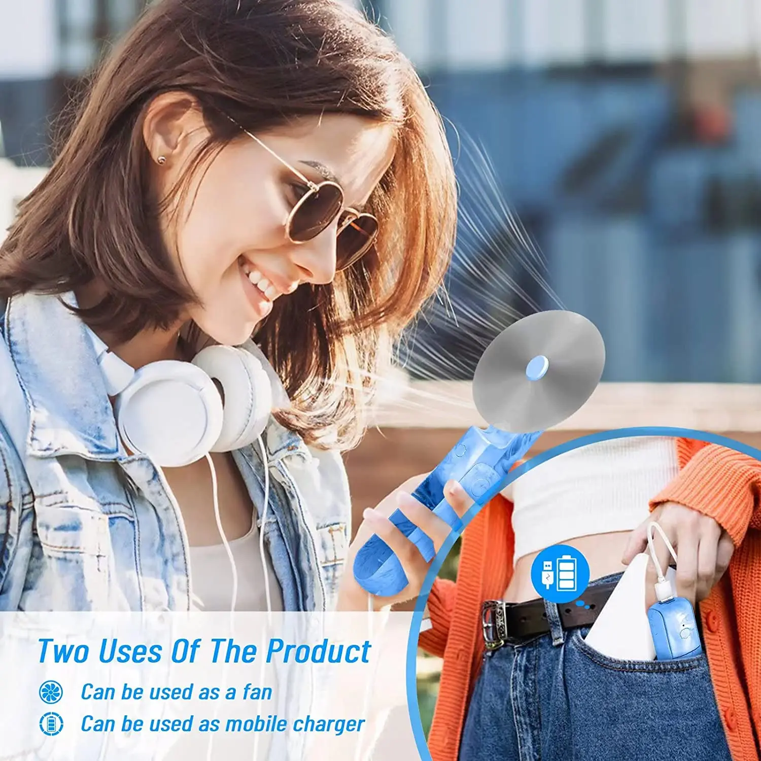 Portable Mini Handheld Fan Small Pocket Fan USB Rechargeable Battery Fan Folding Cooling Hand Fan Mini USB Fan with Power Bank - Detail 1