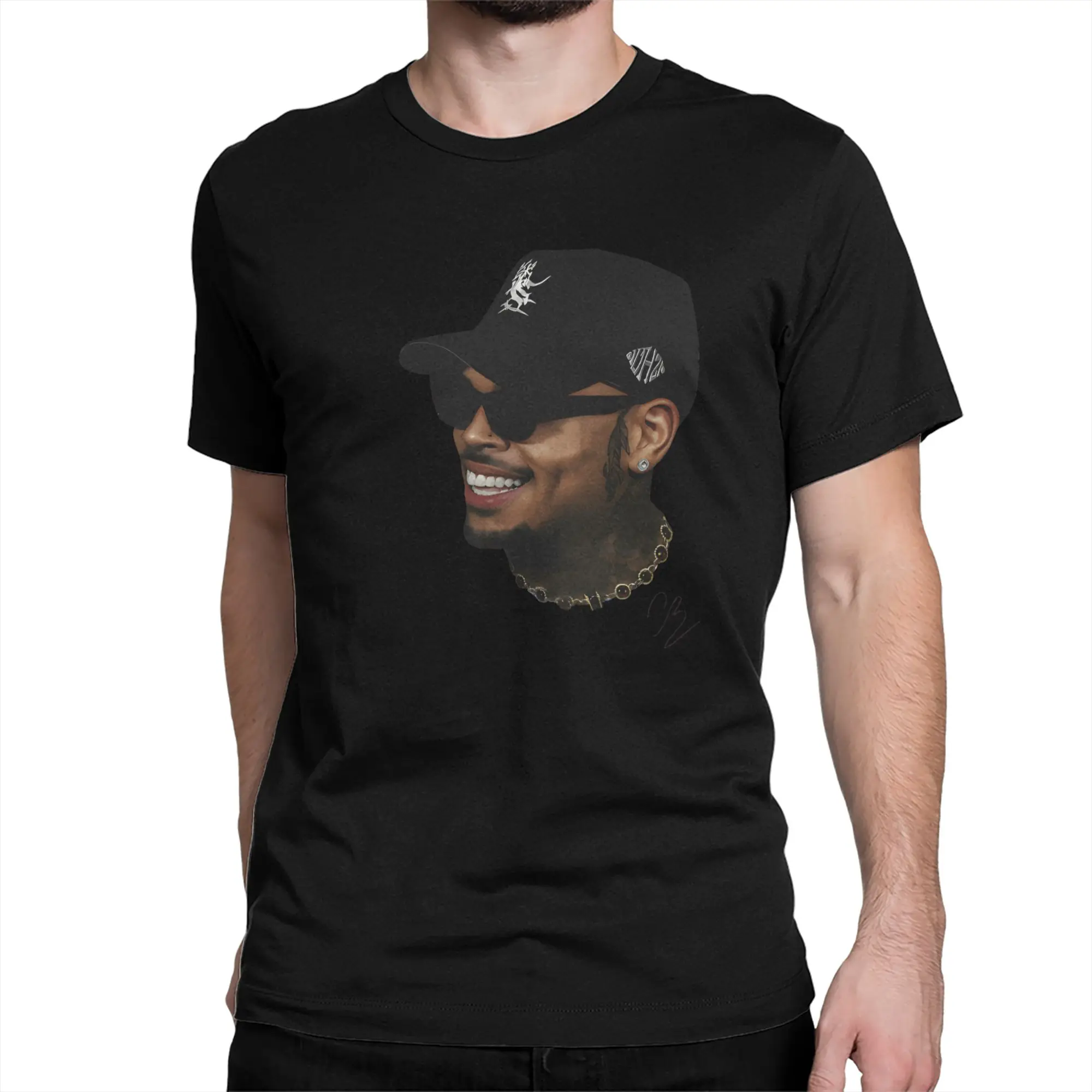 Creative Chris Brown Portrait Art R&B Tour 2026 T-Shirt Men Pure Cotton T Shirts  Short Sleeve Tee Shirt Birthday Gift Clothes