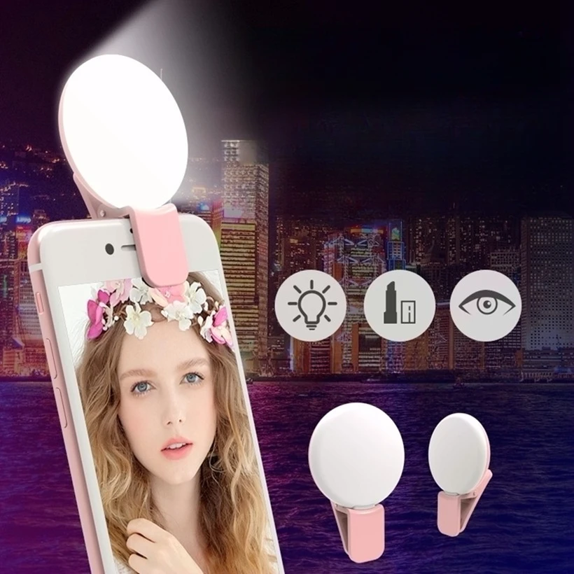 Anillo de luz LED para Selfie para teléfono móvil, portátil, Mini, duradero, práctico, tres torchas de atenuación, círculo, Clip de fotografía, luz de relleno