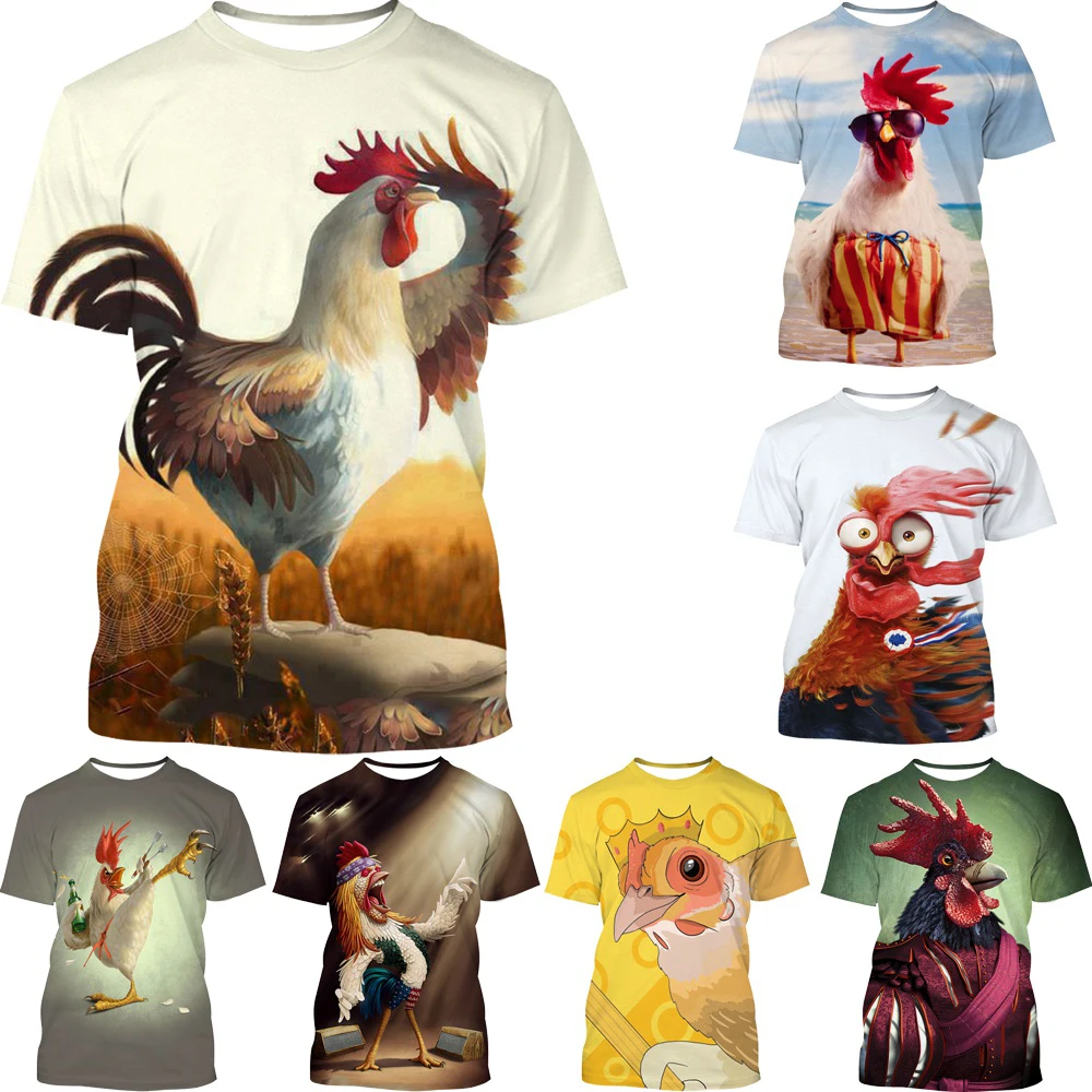 

Summer New Style Funny fashion Cute Animal Chicken 3D Printing Mens womens Round Neck Short-sleeve Shirt T-shirt