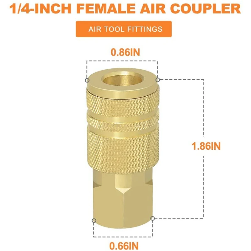 12PCS 1/4-Inch Brass Female Industrial Coupler,1/4 Inch NPT Female Threads Size, Quick Connect Air Coupler