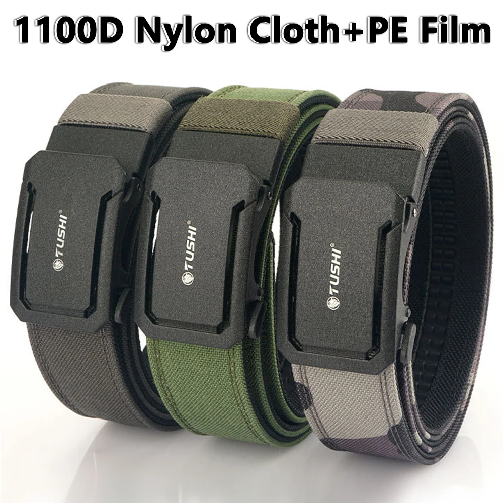 TUSHI Militaire Tactische Riem voor Mannen Stevig Nylon Metalen Automatische Gesp Politie Duty Riem Outdoor Gordel IPSC Sportaccessoires