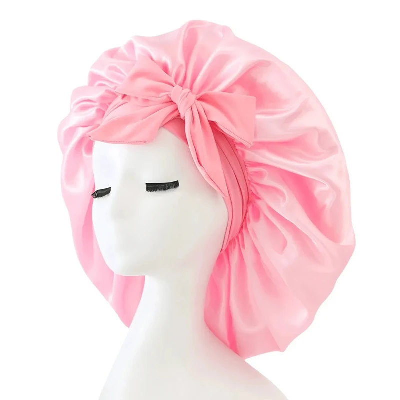 Neue Satin-Schlafhaube mit Schleifenband für Damen und Herren, Verstellbare Seidenhaube zum Schlafen mit Bindeband