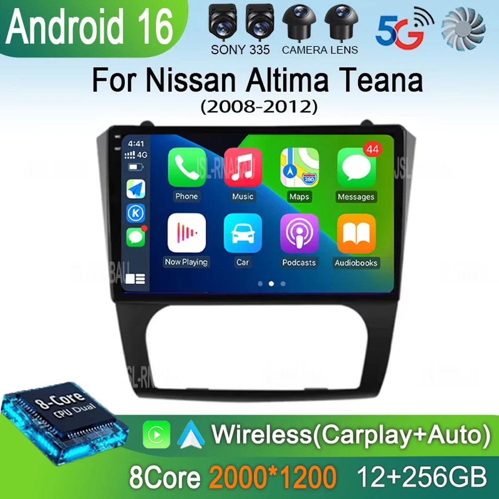

9-дюймовая Android 16 WIFI+4G BT автомагнитола для Nissan Altima Teana 2008-2012, мультимедийный видеоплеер, GPS-навигация, Carplay+Auto