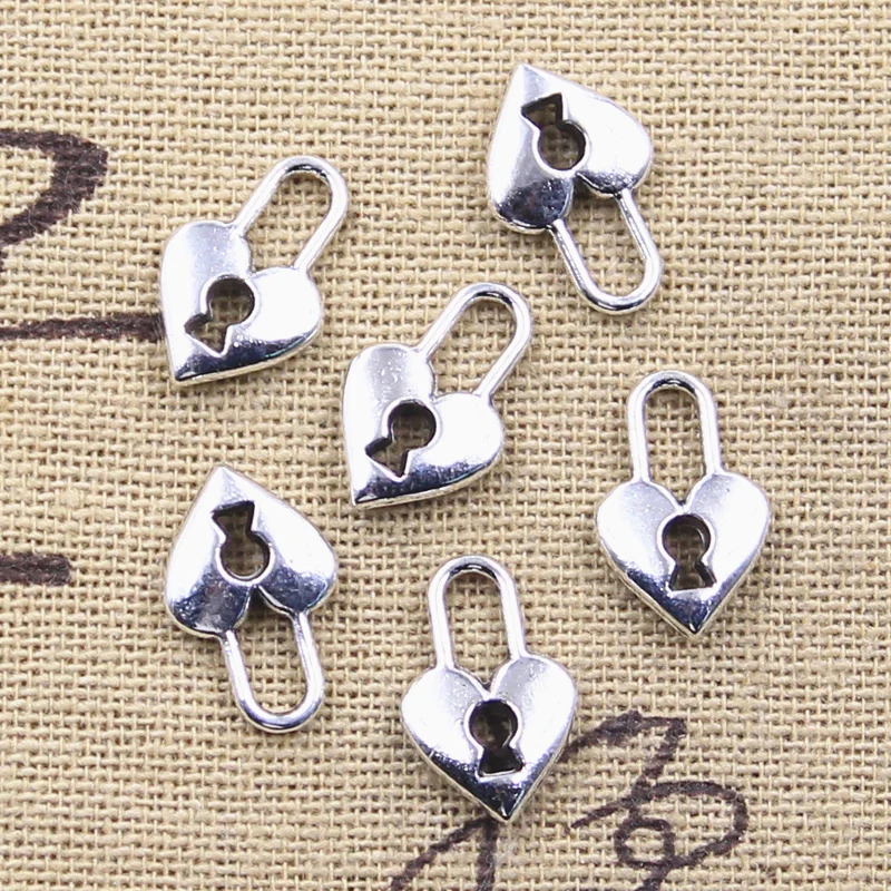30 szt. Zawieszki z zamkiem w kształcie serca 15x10mm w kolorze antycznego srebrnego wisiorki do rękodzieła z rękodzieła i ręcznie robiona tybetańska biżuteria