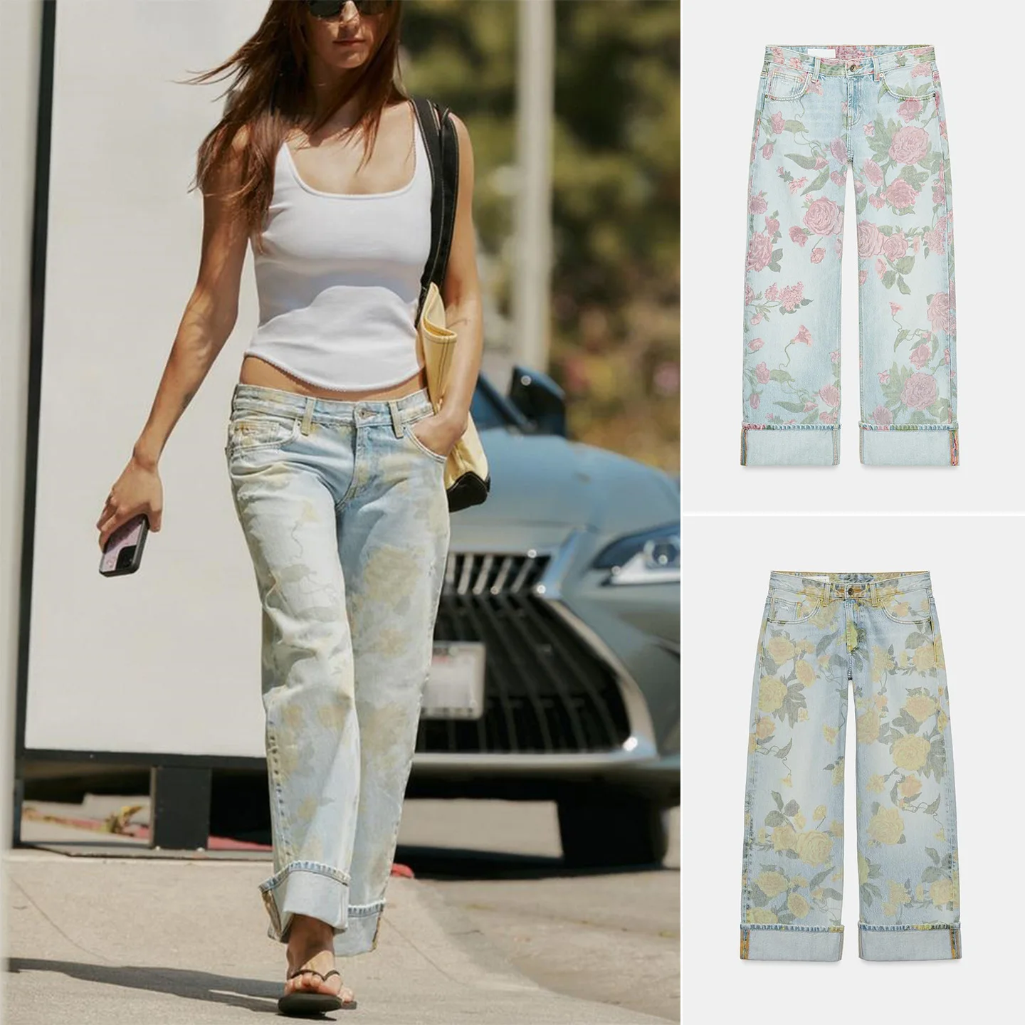 

Low Waist Straight Leg Printed Jeans Women's Summer New Arrival Loose Fit Polyester Fiber Zipper Closure Casual Ladies Jeans