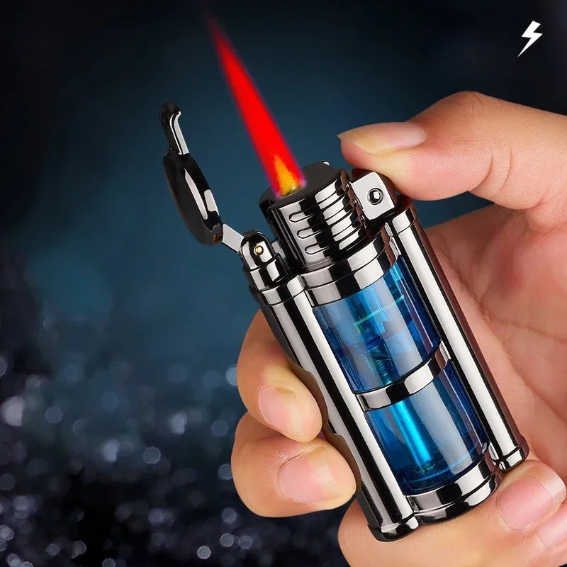 New Metal Transparent Visible Gas Lighter Metal Turbo Torch Unusual Creative Windproof Butane Lighters Gadgets for Men