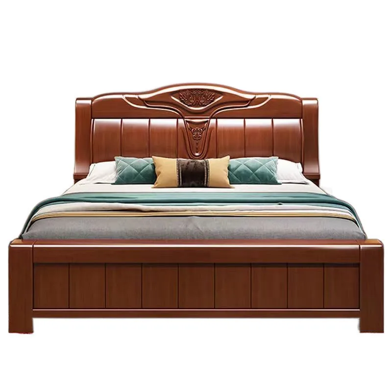 

Solid oak bedroom high quality carved furniture space saving soft bed classic design