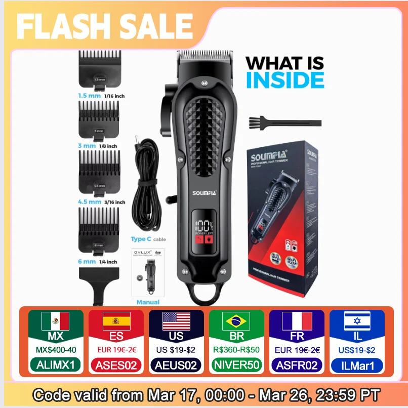 

SOLIMPIA Electric Hair Clipper UBS Rechargeable Cordless Beard Trimmer Men Powerful Electric Hair Clipper Trimming Tool