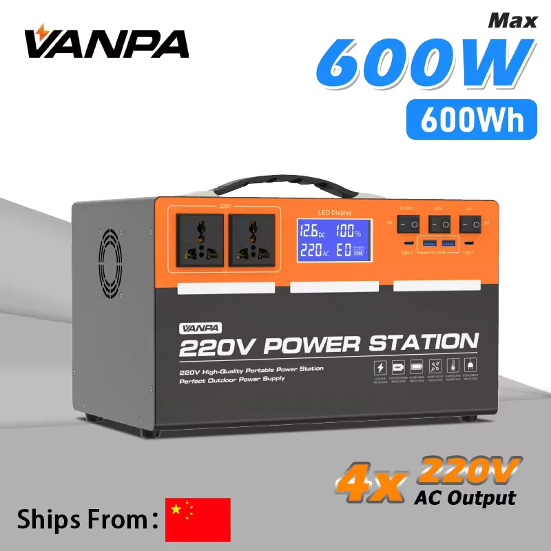 VANPA Portable Power Station 300W/600W AC 220V Output Large Capacity Battery Solar Generator power bank For Camping emergency generator battery station