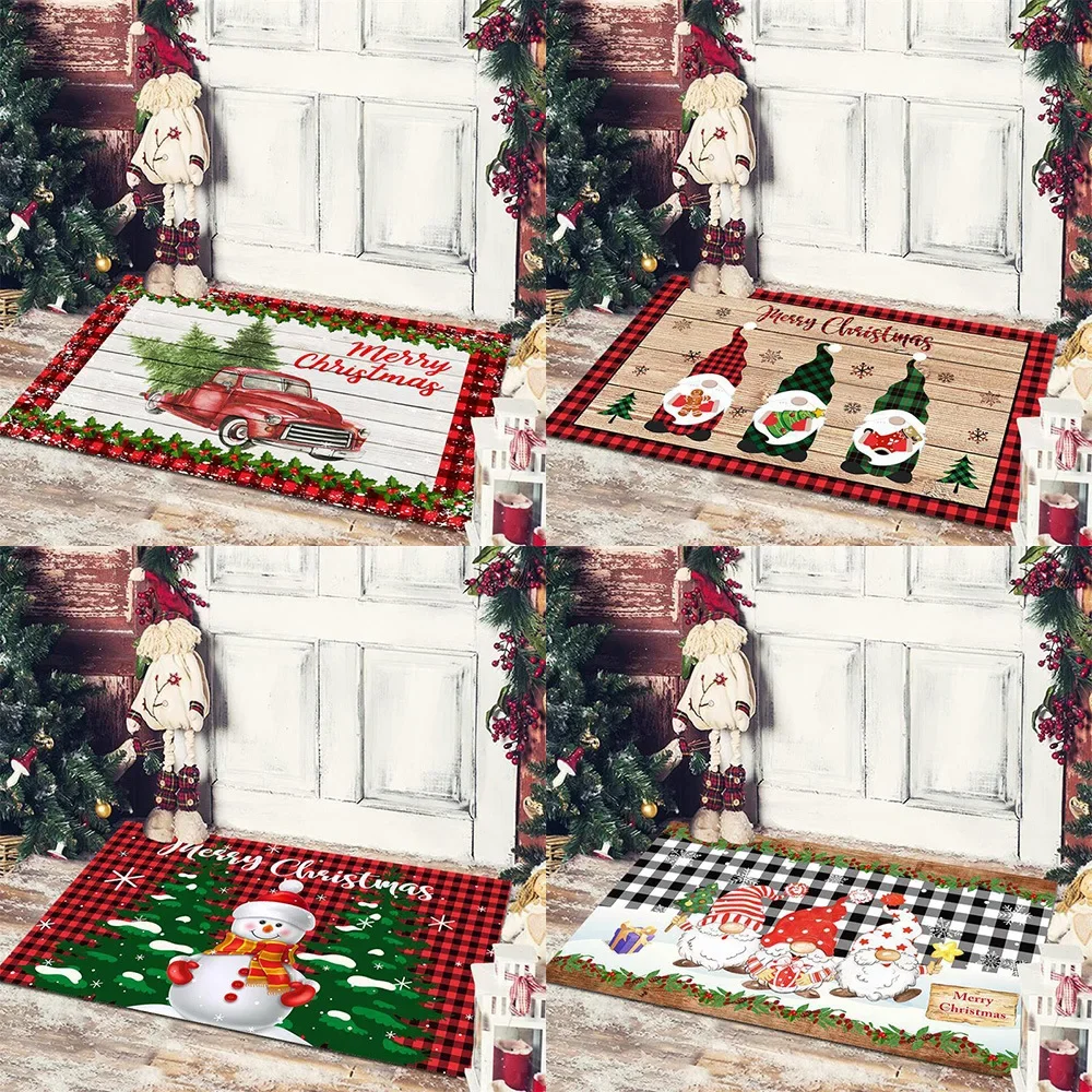 Christmas Floor Mat Santa Claus Snowman Entrance Hall Balcony Anti Slip Absorbent Carpet Holiday Decoration Printed Foot Mat