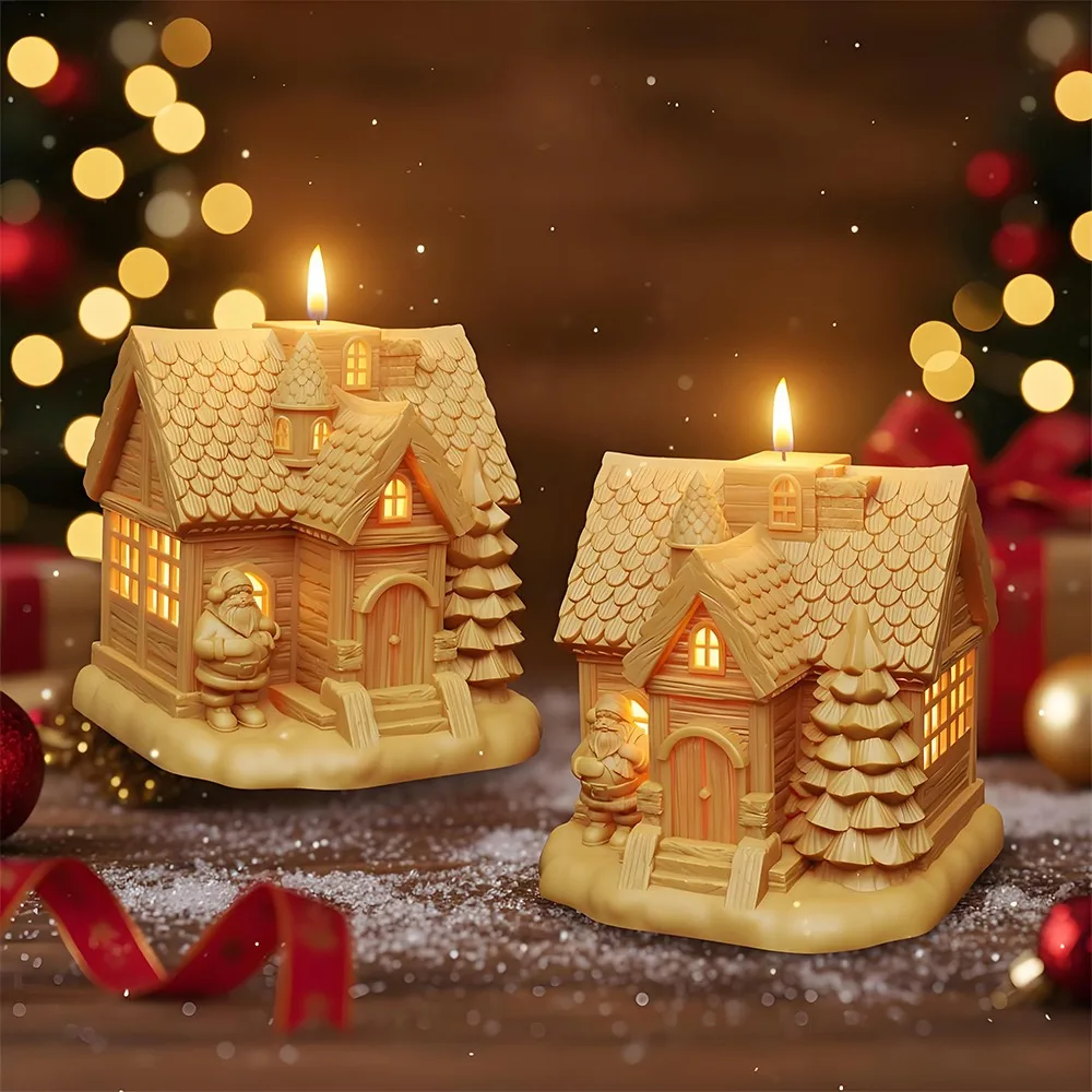 Christmas Snow House Candle Silicone Mold DIY Miniature Christmas Tree Candle Plaster Ornament Candle Molds Making Supplies - Image 4