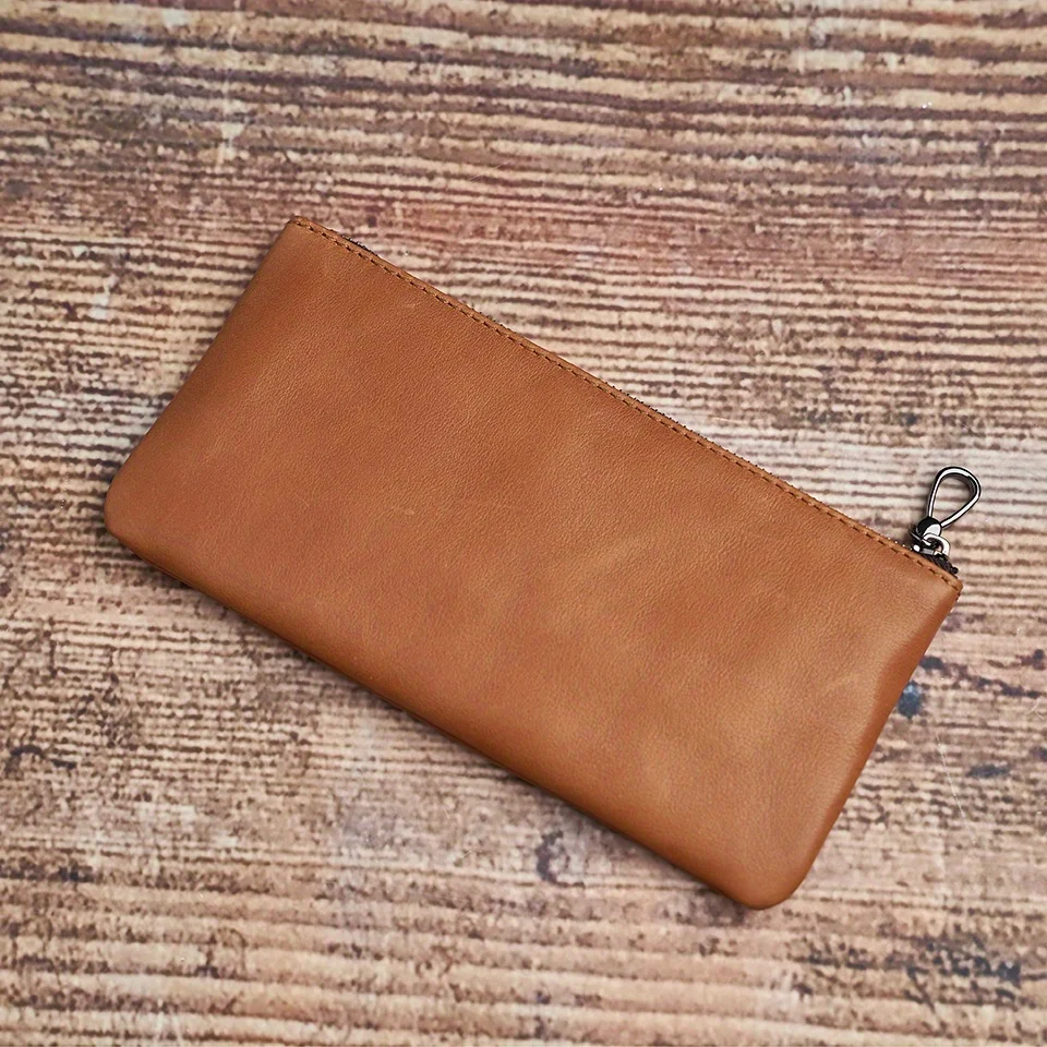 ZRCX Herren-Geldbörse aus echtem Leder mit langem Reißverschluss, erste Schicht aus Rindsleder, ultradünne Jugend-Handtaschen-Geldbörse, trendige Marke, einfache Geldbörse – Detail 10
