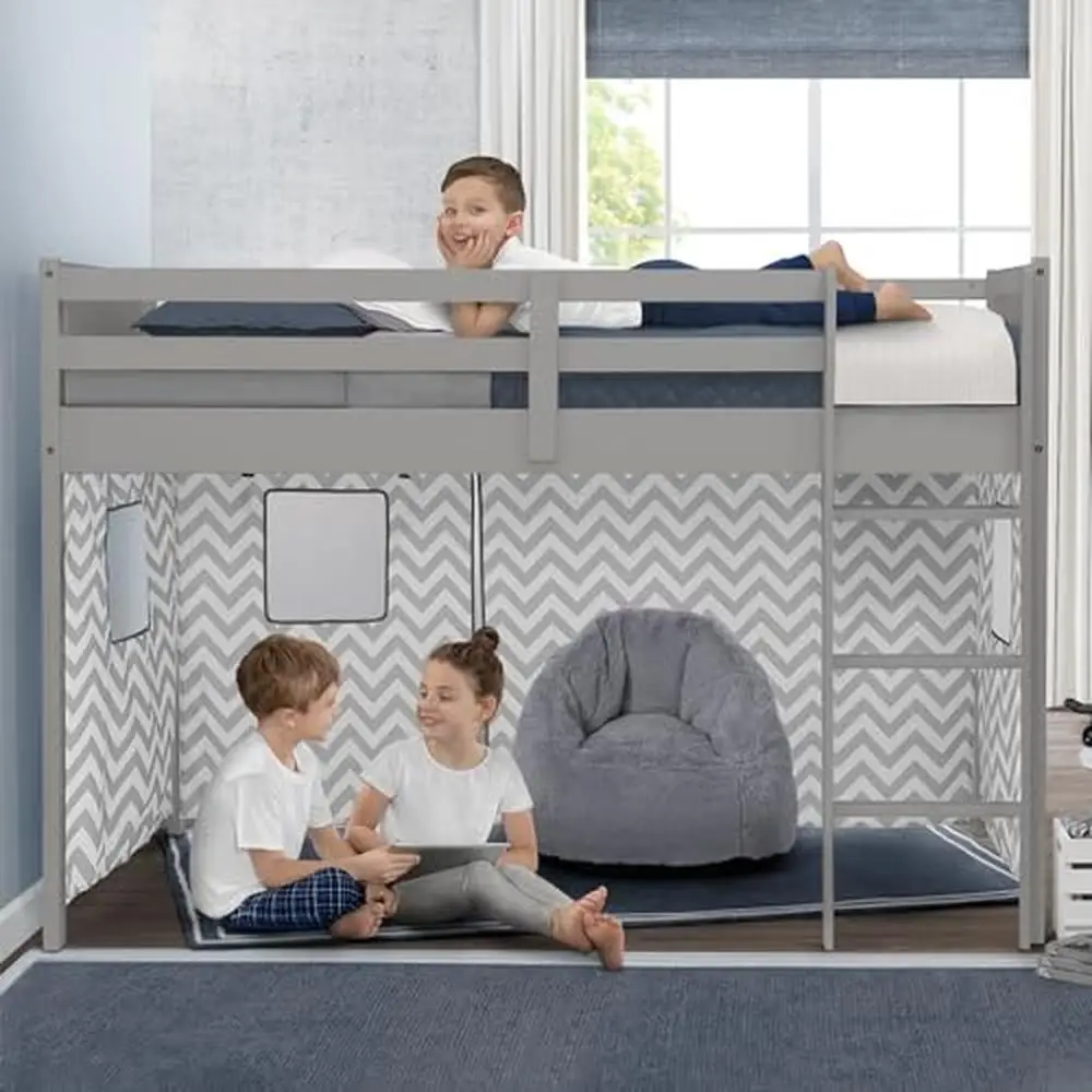 Twin Loft Bed with Guardrail and Ladder Durable Grey Loft Bed Kids Space Saver Design Easy Assembly Batman Spider-Man & Harry