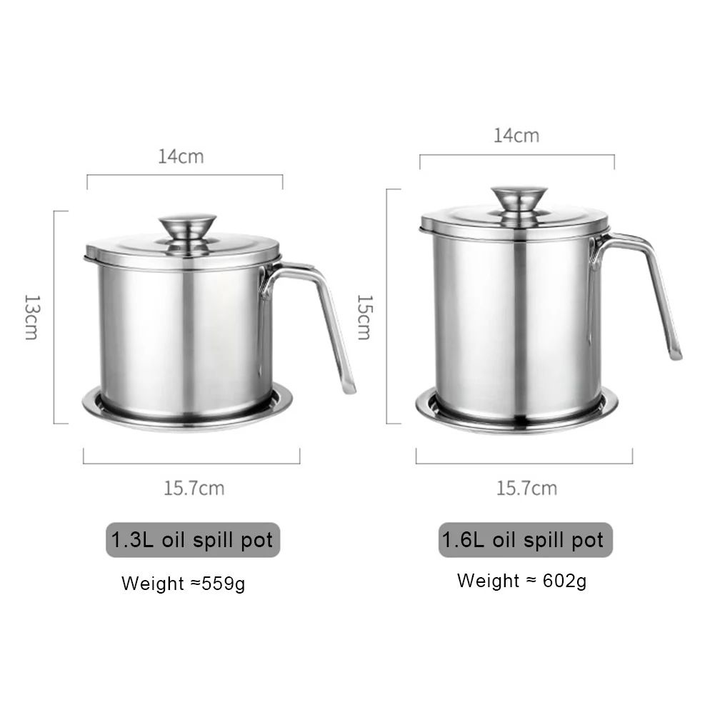 Stainless Steel Oil Filter Pot Residue Cup Kitchen Tool Supplies Storage Tank With Lid