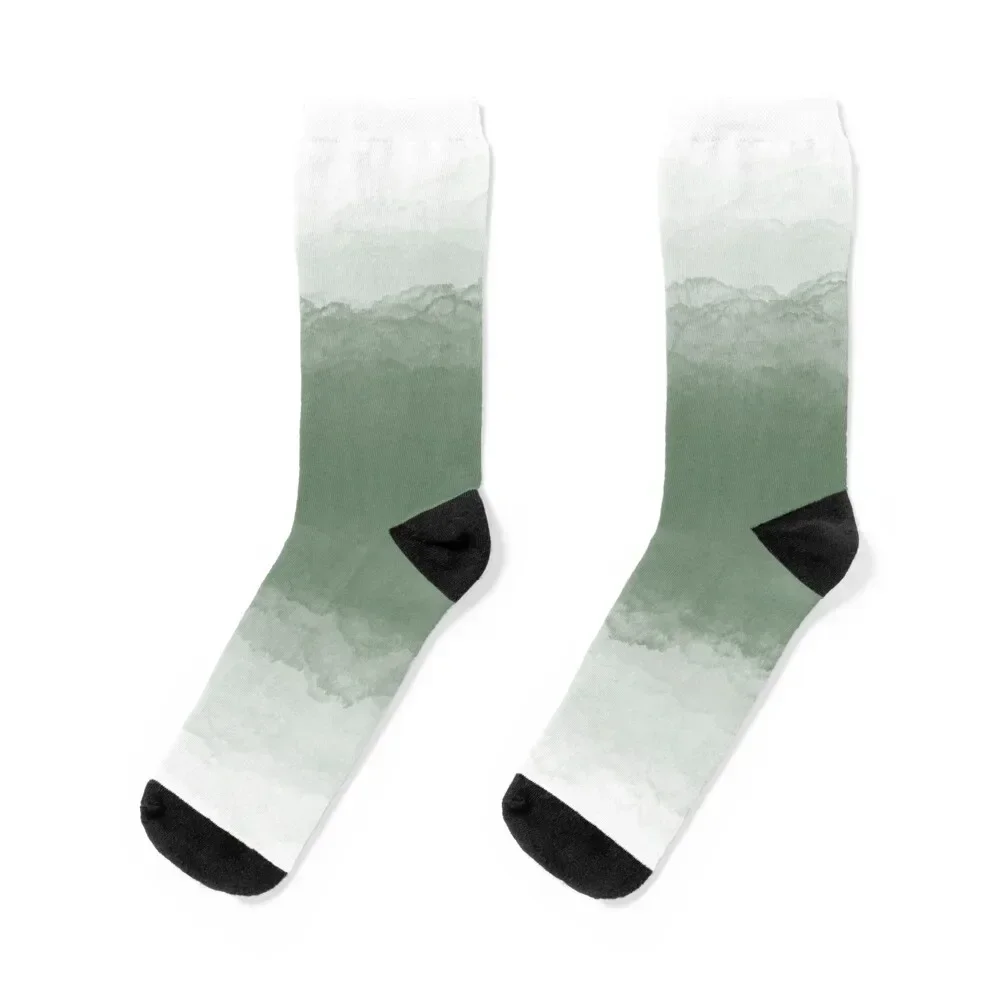 Abstract Watercolor Ombre (sage green/white) Socks Run Christmas Luxury Woman Socks Men's