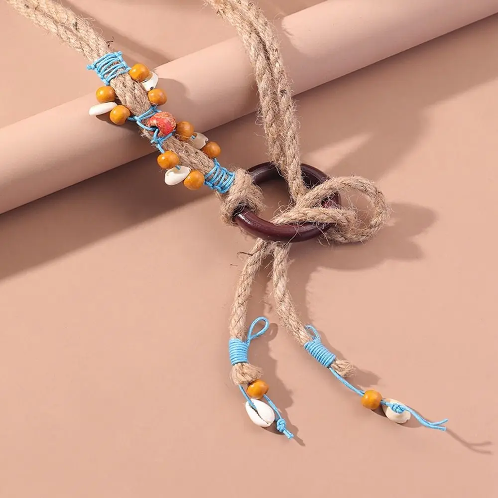 Waistbands Accessories Hand-woven DIY Wooden Bead Hemp Rope Women Waist Chain Ethnic Style Belts Waist Rope Braided Tassel Belt