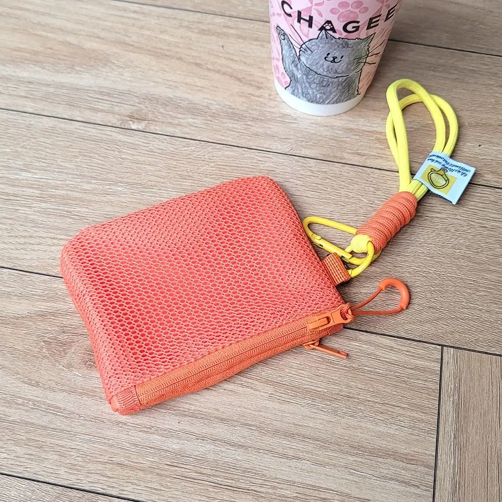 Tas Penyimpanan Jaring Gaya Korea Ringan Dompet Koin Mini Warna Permen Kapasitas Besar Kantong Ritsleting Terlihat Dapat Digunakan Kembali Wanita