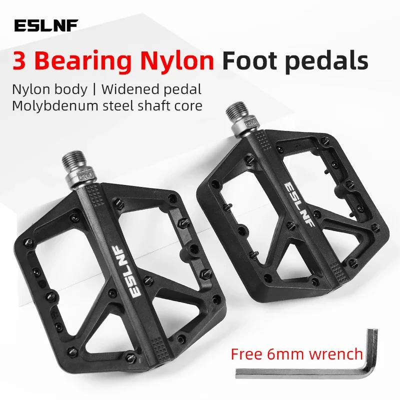 

ESLNF Lightweight Nylon Bike Pedals - 3-Bearing Molybdenum Steel Axis for Mountain & Road Bicycle