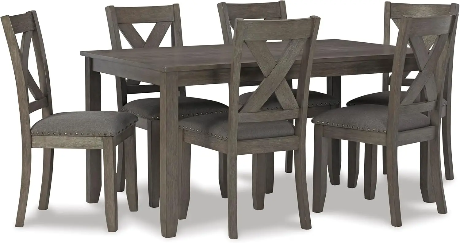 Rustic 7 Piece Dining Set Include Table and 6 Chairs Gray Striking a simply chic pose this dining set is styled fascinating