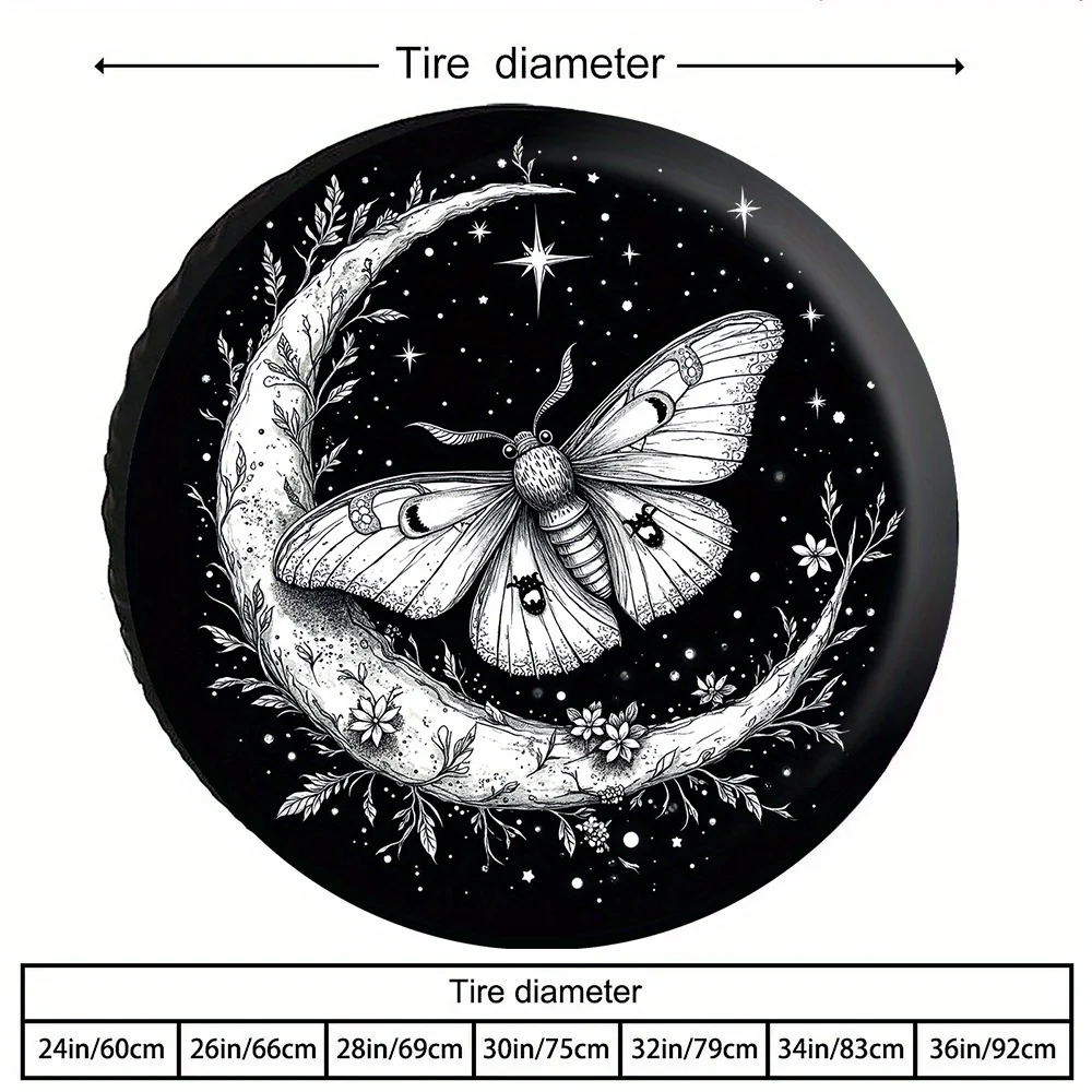 Celestial Moth Tire Cover Crescent Moon Graphic Spare Wheel Protector for Jeep SUV Truck