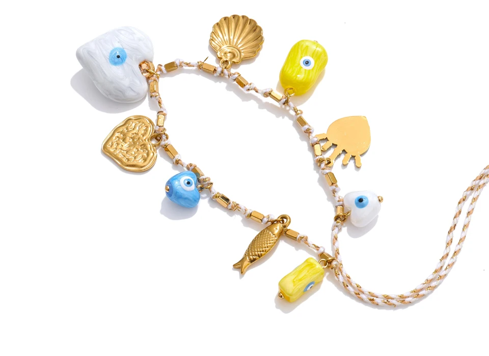 Yhpup Keramik Herz Auge Shell Anhänger Halskette Trend Edelstahl Charme Manuelle Neue Ankunft Kragen Schmuck für Frauen Geschenk – Detail 4
