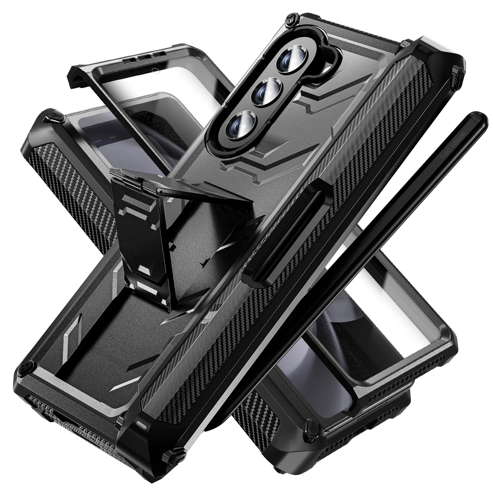 

With Touch Pen For Samsung Galaxy Z Fold 6 5 4 3 Case Hinge Armor Rugged Shockproof Kickstand 360 Full Protector Folding Cover