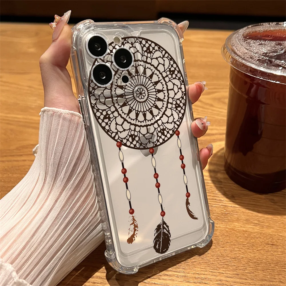 Hard Back Phone Case for iPhone 15 11 7 8Plus SE XR XSMax Clear Cover for iPhone 13 Pro Max 12 14 Dream Catcher Shockproof Capas