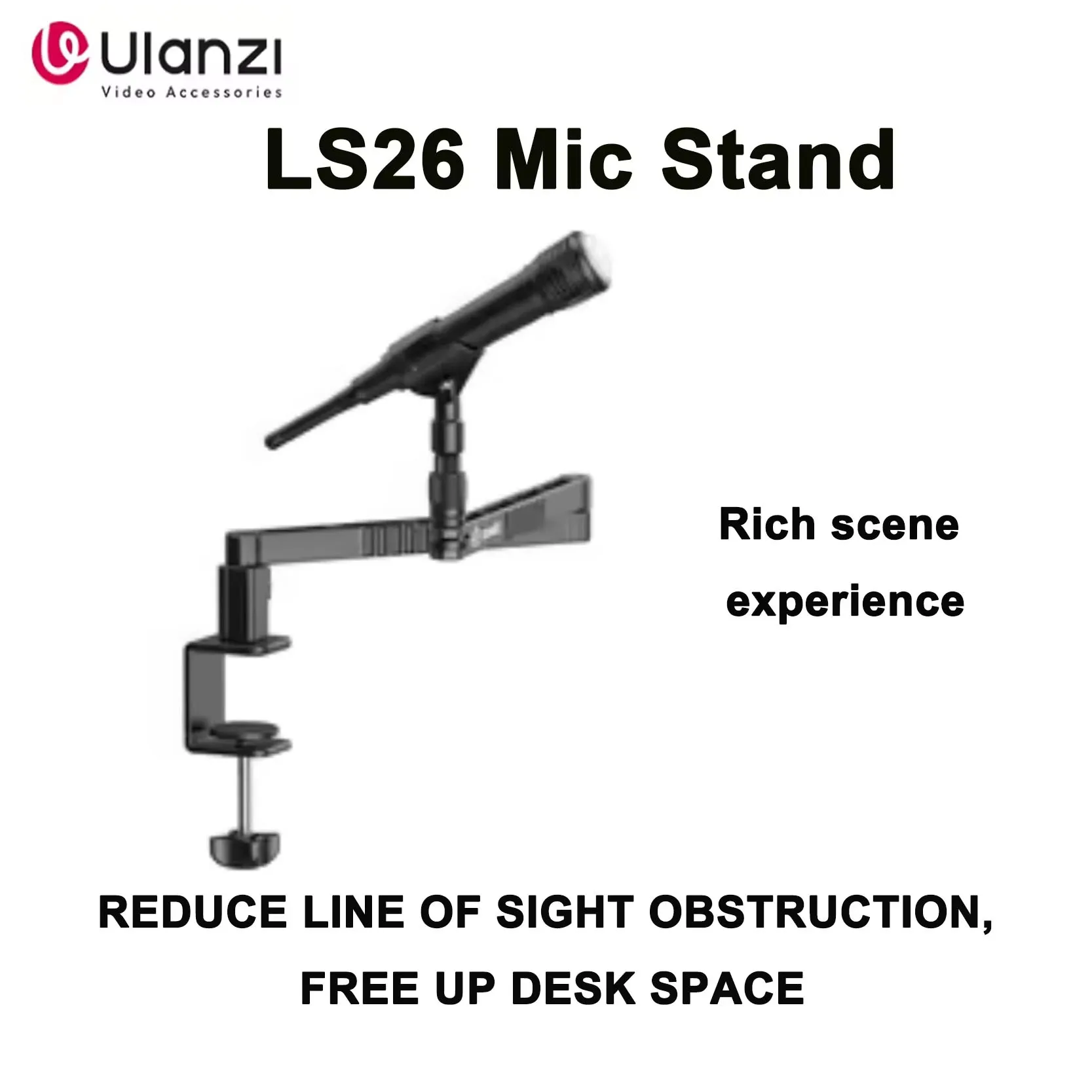 Оригинальный Ulanzi LS26, низкопозиционная микрофонная стрела, подставка, настольный кронштейн, прямая трансляция, аудиоприемник, амортизирующий подъемник