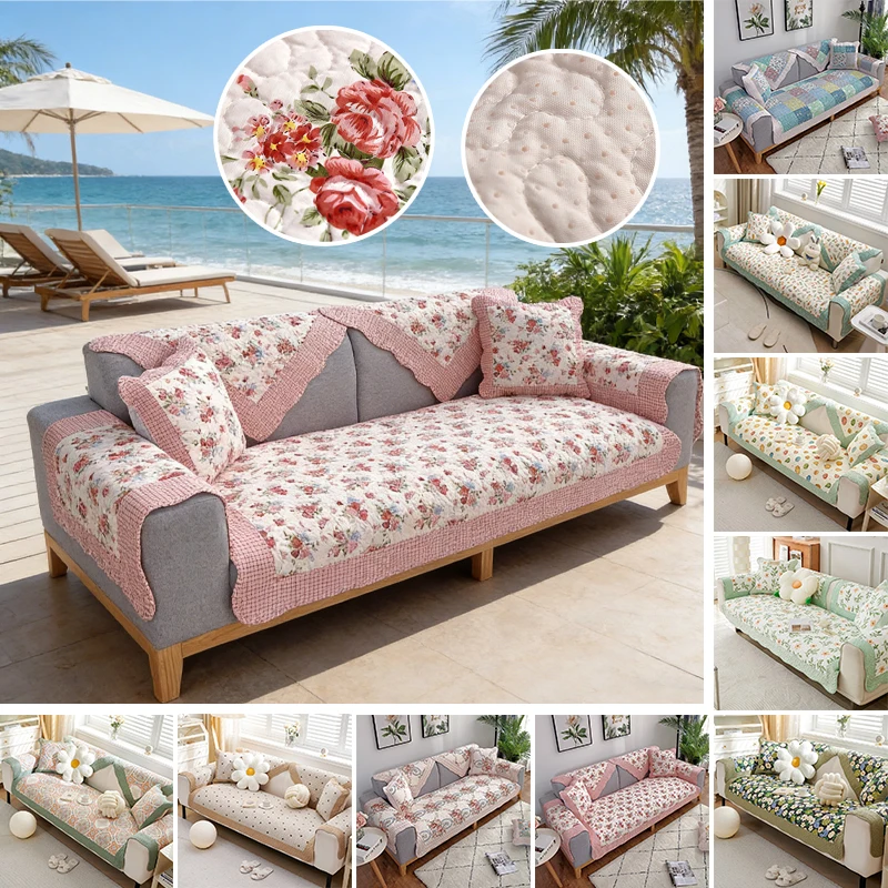 

French Garden Sofa Protector Multiple Sizes Non Slip Quilted Couch Slipcover All Season Pet Proof Scratch Resistant Sofa Cover