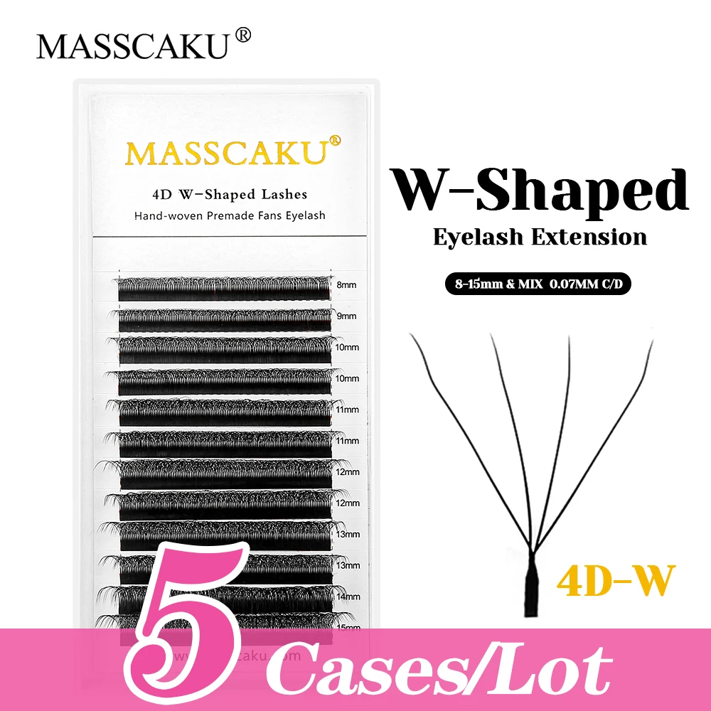 

5cases/lot Wholesale All Size C D Curl Synthetic Mink W Shape Eyelash 0.07mm Thickness Soft Matte Black W Style Lash by MASSCAKU