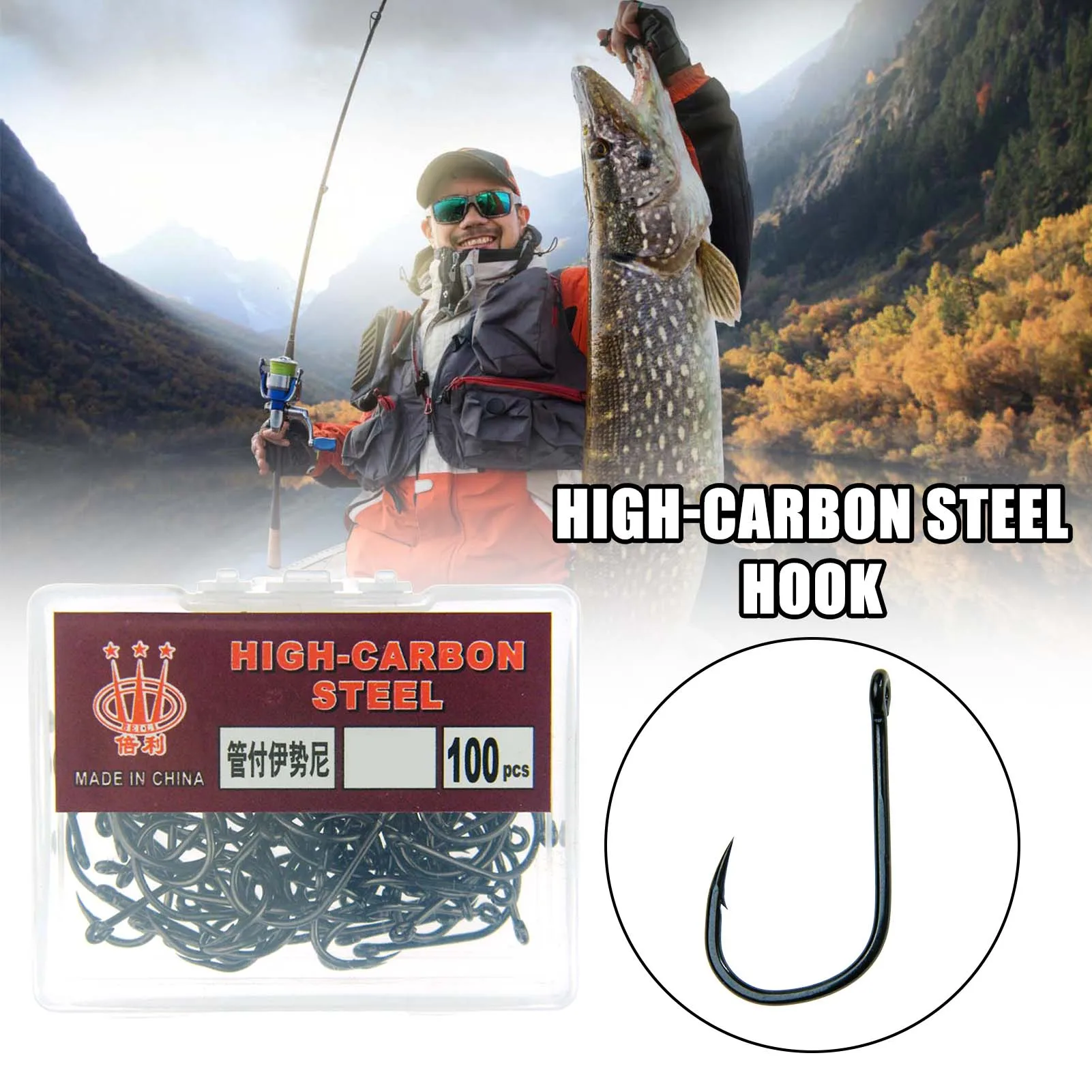

100pcs Boxed Fishing Hooks Hard High Carbon Steel 3-5# Mixed Fishing Hook Set Durable Sharp Barbed Fish Hook Kit With Loop
