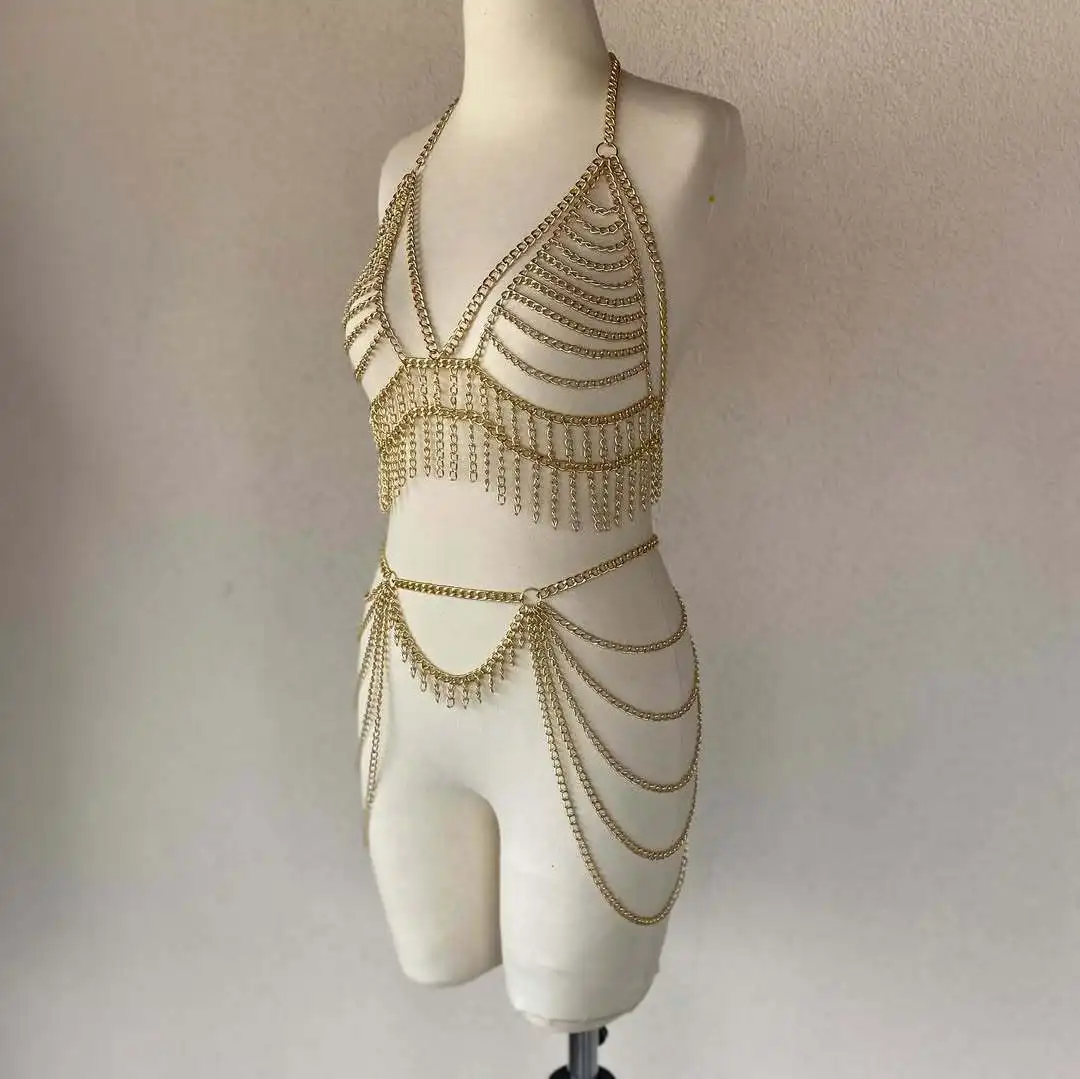 

Hot new metal chain chest chain waist chain multi-layer chain splicing neck body chain waist chain set