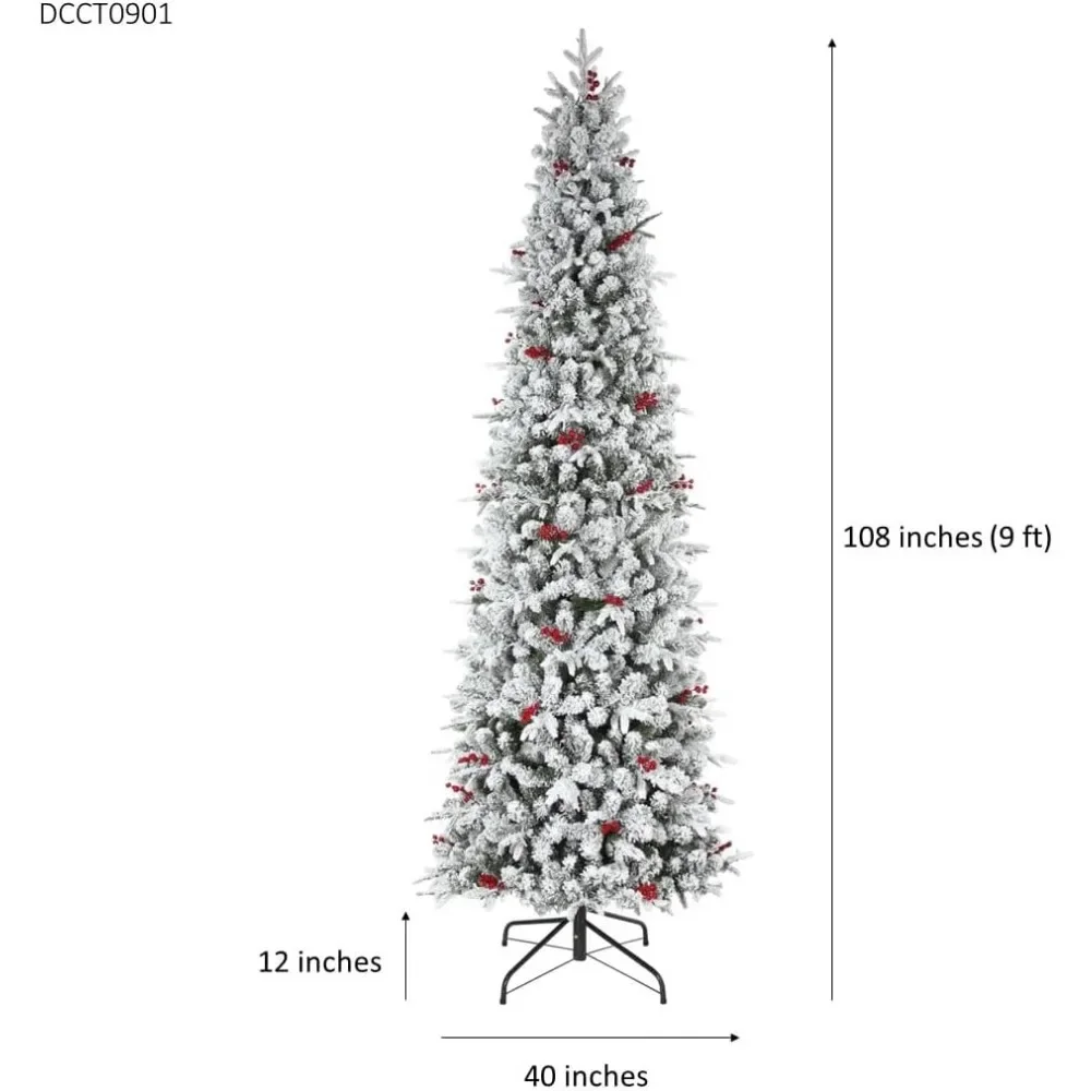 Artificial Flocked Fir Slim Christmas Tree, 9-Foot Ramas Con Bisagras Flotantes,Christmas Trees