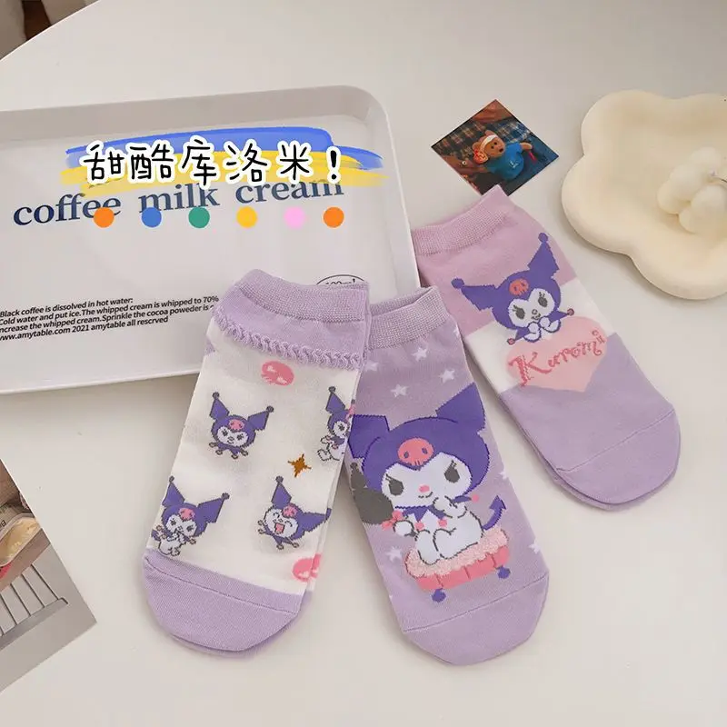 3Pcs Kawaii Sanrio Socks Kuromi Cinnamoroll Anime Cute Student Autumn Thin Comfortable Breathable Cartoon Socks Toys for Girls